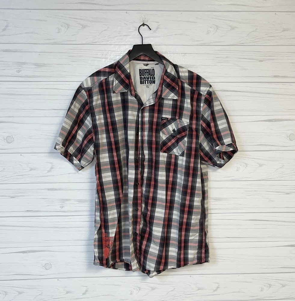 Buffalo david Bitton plaid short sleeve button down mens size XXL red slim fit