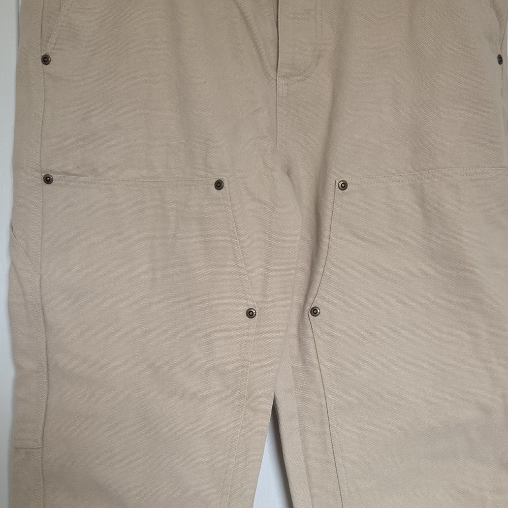 P&Co Men's Casual Fit Cotton Canvas Pants Beige Button Patch Pockets 36 Regular