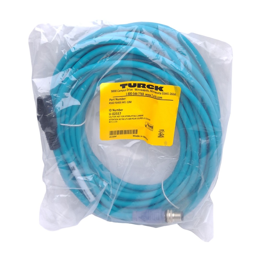 Turck RSSD RJ45S 441-10M U-02557 Cordset, M12 4-Pin Male to RJ45 Male, 10m