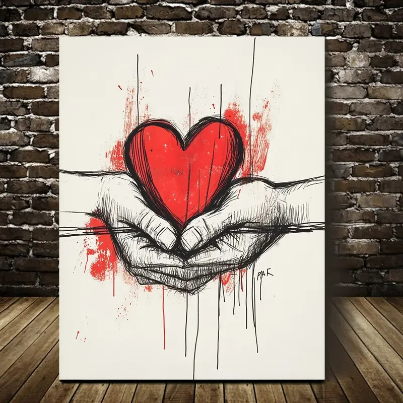 Valentine's Day Love Doodle Wall Art Canvas Framed or Unframed