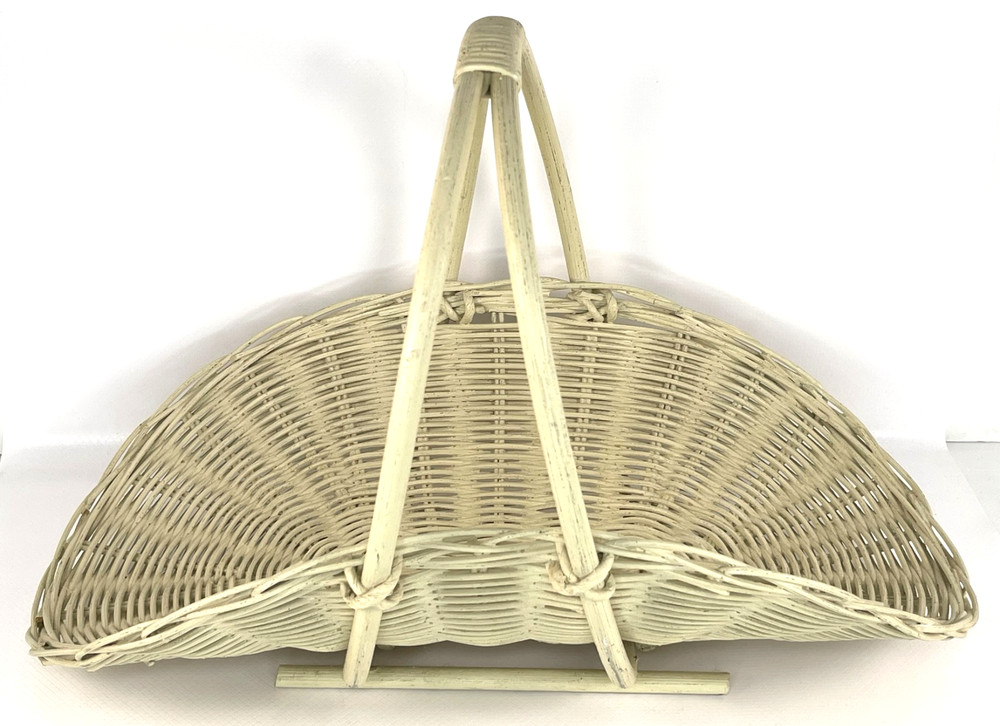 VTG Herb Flower Gathering Wicker Basket Rattan Handle Oval Country Off White 16