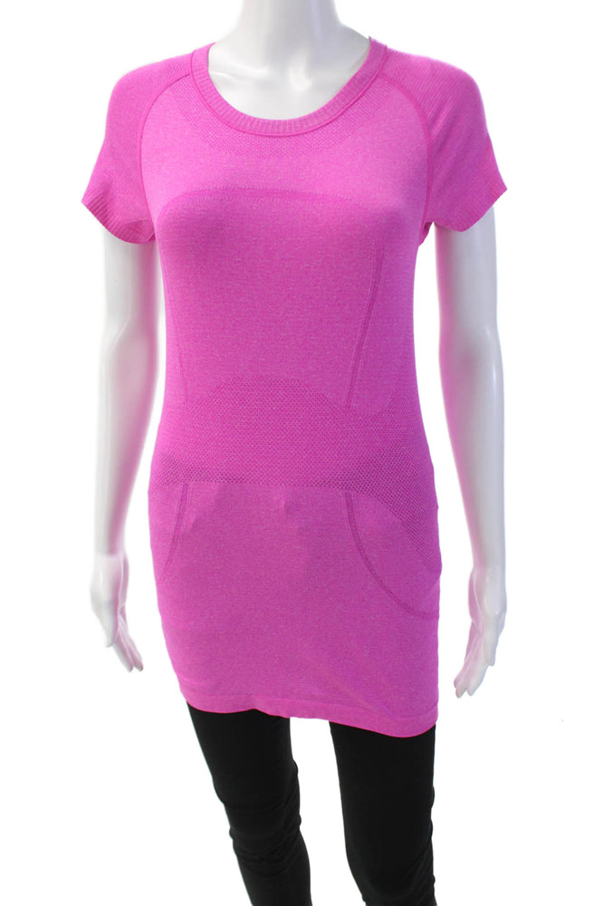 Lululemon Womens Solid Stretch Short Sleeve Activewear T-Shirt Hot Pink Size 6Free Shipping in US $100+ Orders | $6.95 Orders Below