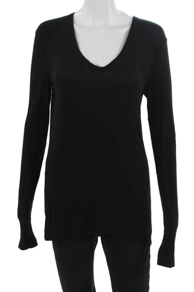ATM Womens Basic V-Neck Long Sleeve Black Micromodal Top Size LFree Shipping in US $100+ Orders | $6.95 Orders Below