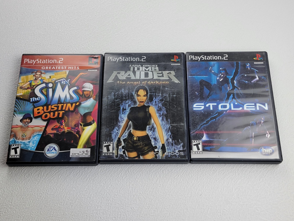 PS2 Game Lot Sims Bustin Out Tomb Raider Angel Darkness Stolen CIB Tested