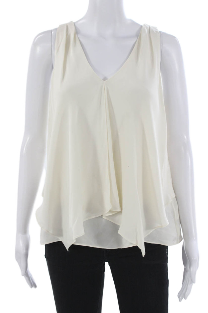 Theory Womens Silk V-Neck Sleeveless Blouse Ivory Petite Size SFree Shipping in US $100+ Orders | $6.95 Orders Below