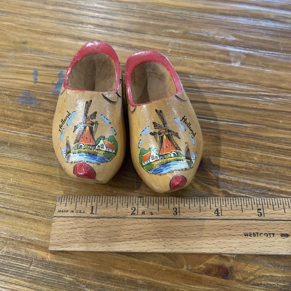 Dutch Vintage Mini Wooden Clogs Tiny Holland Souvenir