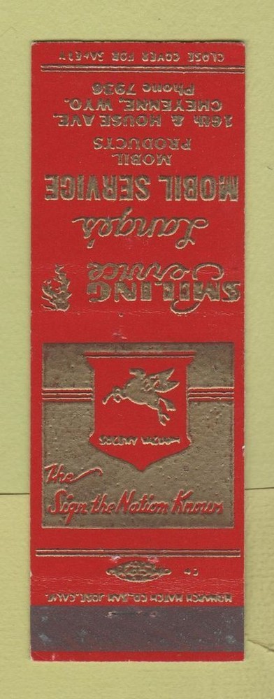 Matchbook Cover - Lange's Mobil oil gas Cheyenne WY