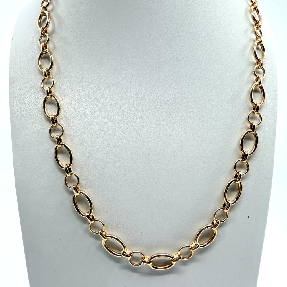 Vintage Y2K Gold Tone Bold Chunky Oval Link Chain Statement Necklace Classic