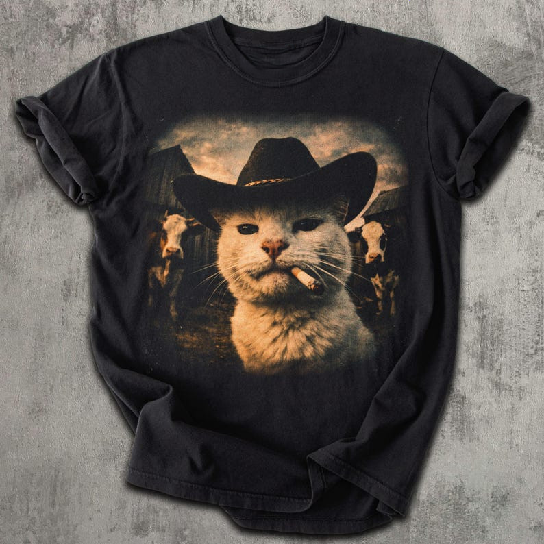 HOT!! Funny Cowboy Cat T-shirt, Meme Shirts, Cats Lover Gift, Gag Gifts