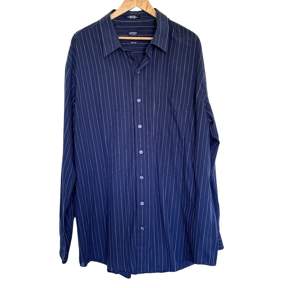 Arrow Shirt Men’s 2XLT Blue Striped Button Down Long Sleeve Pocket Collared Top