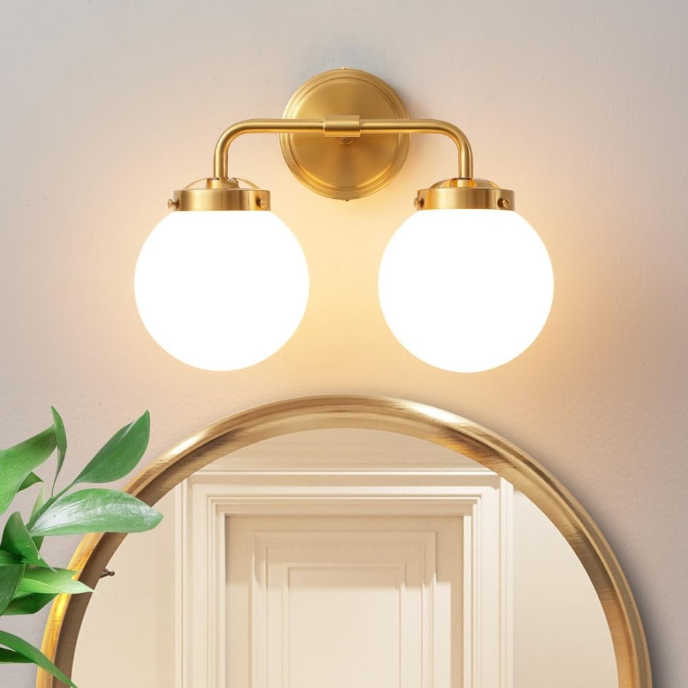 Bathroom Vanity Light Fixtures Over Mirror, Modern Brass Gold 2 Lights Wall S...