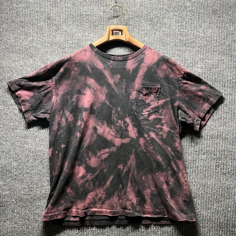 Vintage Polo Ralph Lauren T Shirt Mens XL Black Bleach Tie Dye Single Stitch
