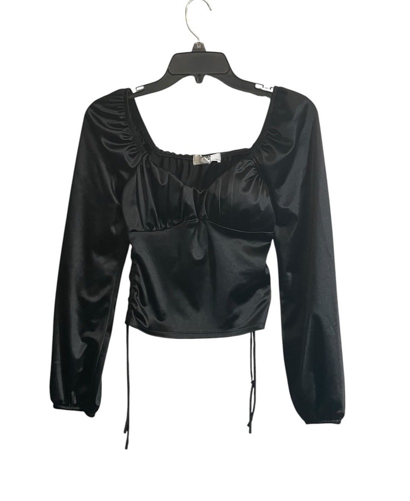 Madden NYC Small Junior Ruched Emma Top  Black Satin Goth Witchy Y2K