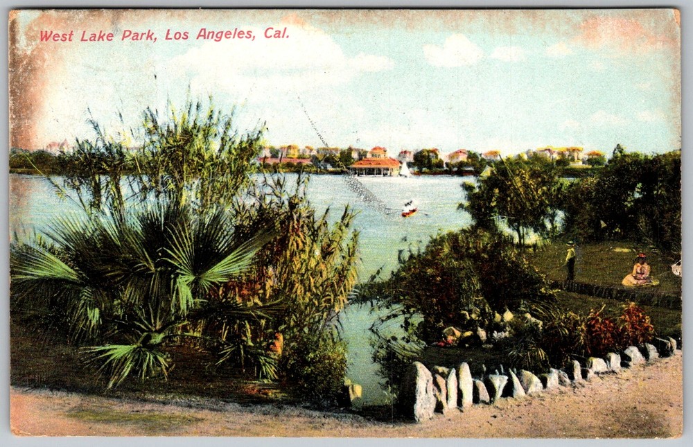 Antique Postcard West Lake Park Los Angeles, CA 1910s