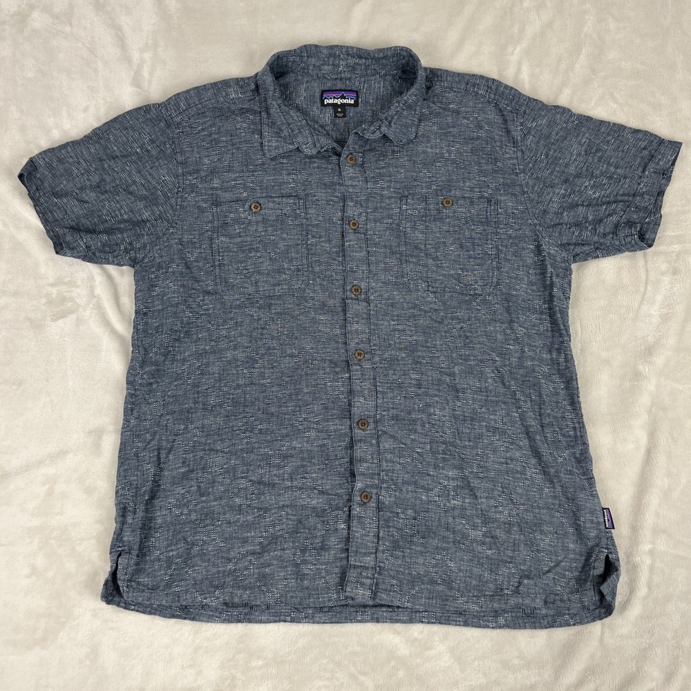Patagonia Shirt XL Mens Blue Plaid Back Step Hemp Organic Cotton Button Up