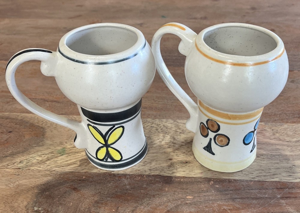 Vtg MCM Atomic Style Ceramic Mugs Set 2 Holds 6 Ozs