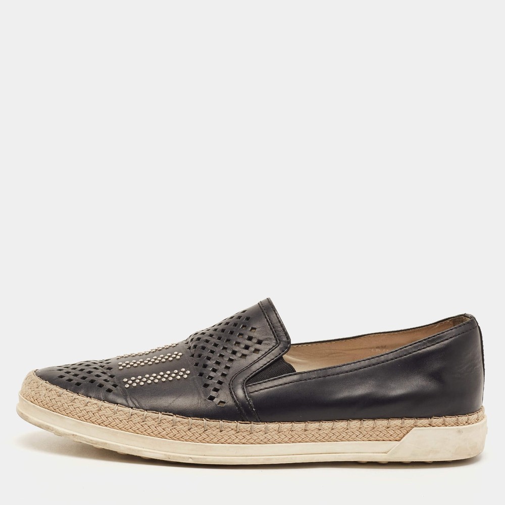 Tods Francesina Size 38.5 Black Leather Slip On Sneakers