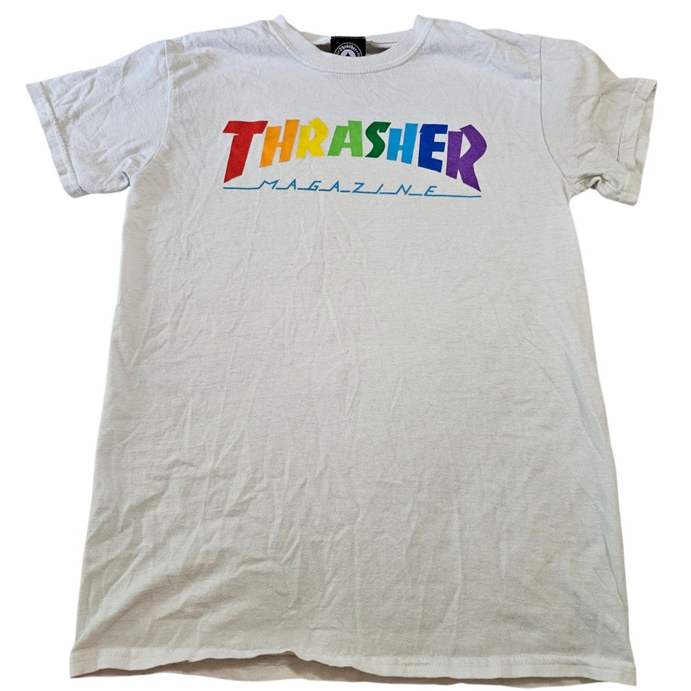 Thrasher Magazine RAINBOW SKATE MAG LOGO Skateboard T Shirt Womens Small