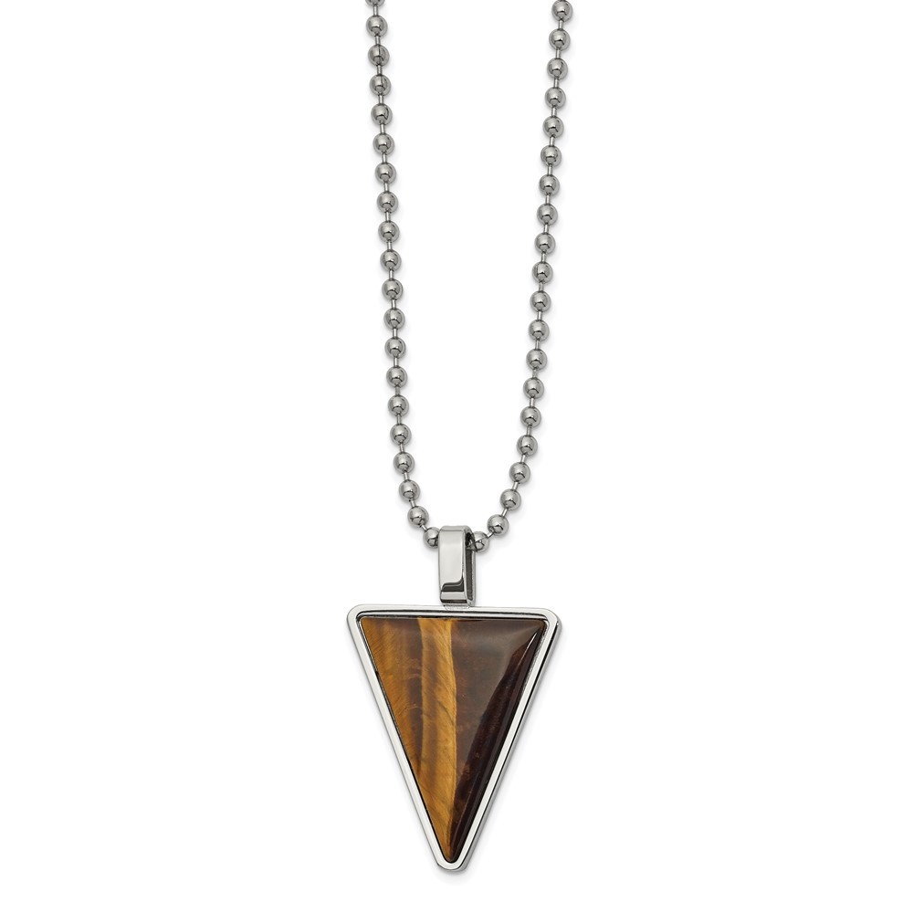 Stainless Steel with Tiger's Eye Triangle Pendant Ball Chain Necklace 24