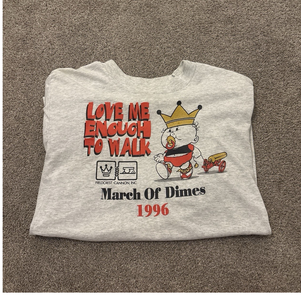 Fruit of the Loom 1996 March of Dimes Vintage Graphic T-Shirt Gray M USA