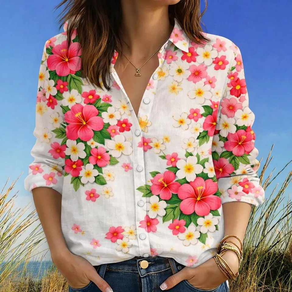 Colorful Floral Boho Beach Shirt Spring Summer Vacation Top Gift For Mom