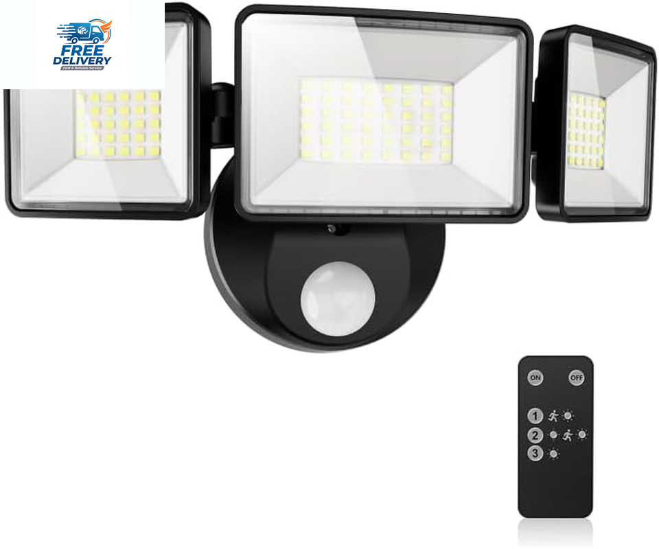 7500LM LED Motion Sensor Security Light 3 Head Outdoor Floodlight IP66