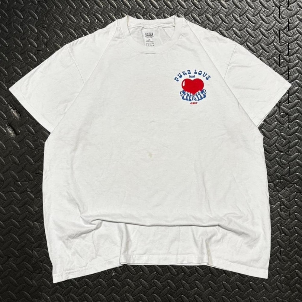 Sick Obey white cotton tee with pure love graphic
