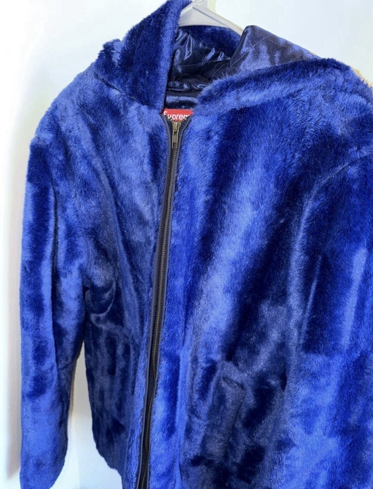 Supreme OG Faux Fur Hooded Jacket Blue Size Medium