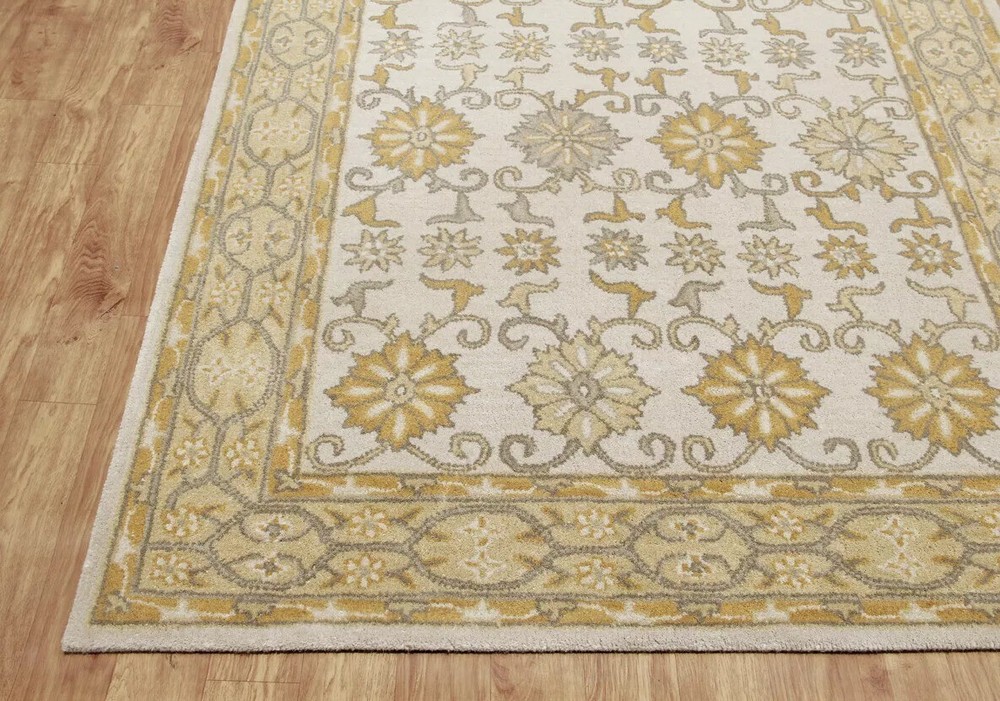 Tabitha Gold Oriental Oushak Wool Floral Hand-Tufted Soft Area Rug