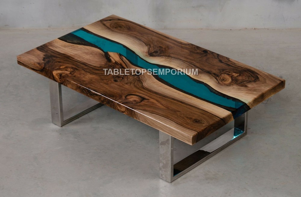 Natural Wooden Epoxy Resin Dining Table, Acacia Wooden Top Table Custom Order