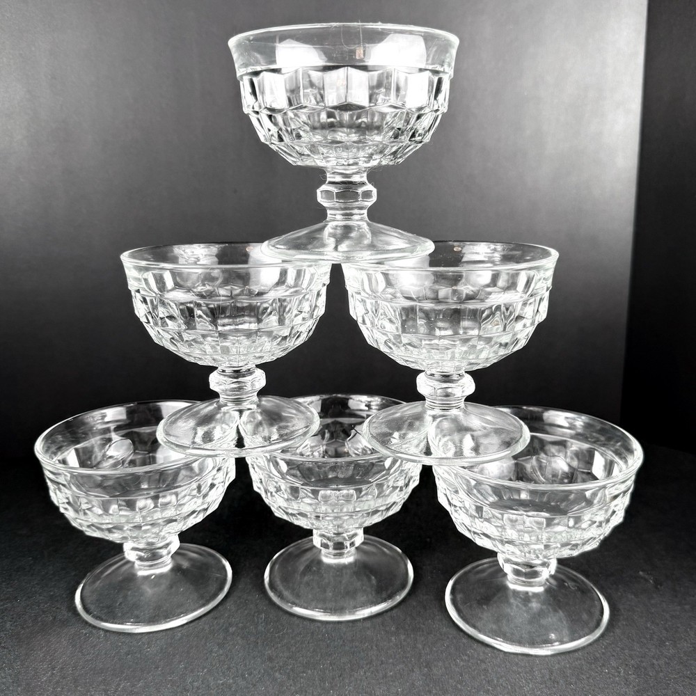Vintage Whitehall Clear Sherbet Champagne MCM Cubist Indiana Glass Set Of 6