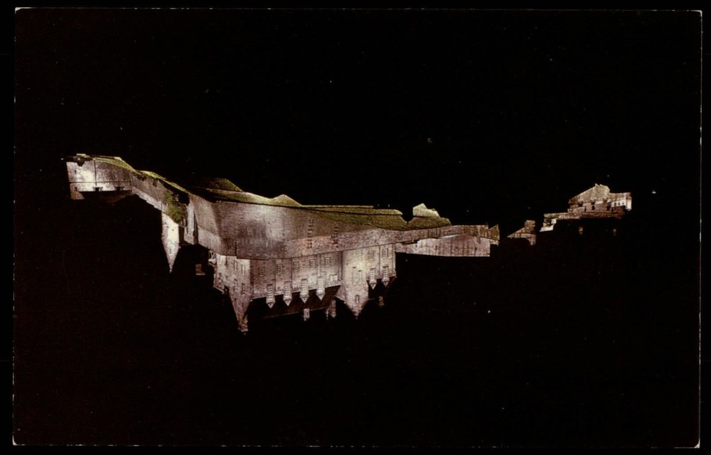 Edinburgh Scotland United Kingdom Floodlit Castle night view vintage postcard
