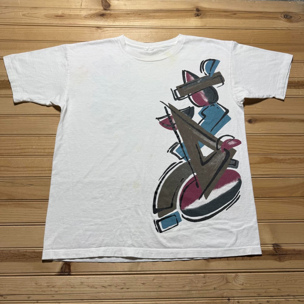 Vintage 90s Abstract Geometric Modern Art Single Stitch Graphic T-Shirt - Large-image