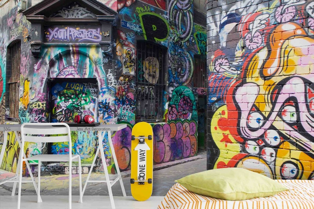 3D Abstract Street Art Graffiti Self-adhesive Removable Wallpaper Murals Wall-image