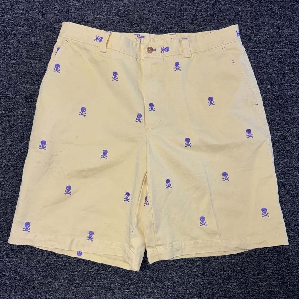 J. McLaughlin Skull Chino Khaki Casual Golf Shorts Mens - Sz 36 Yellow