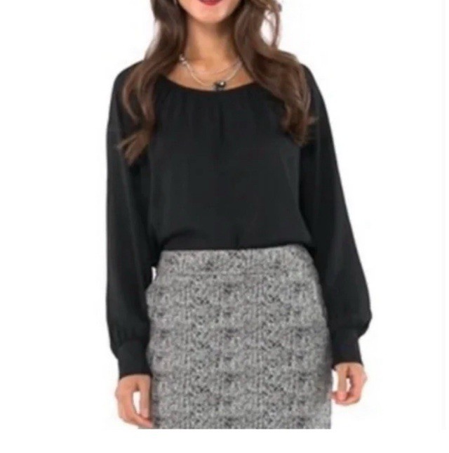 CAbi 4338 Round Trip Blouse Solid Black Career Office Day to Night Size Medium