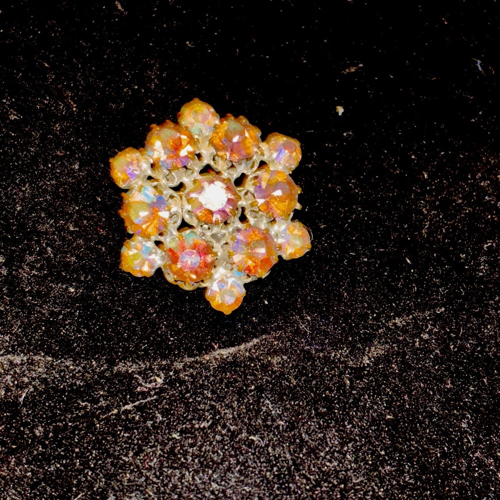 Brooch Rhinestones aurora borealis Vintage Cluster Prong Set
