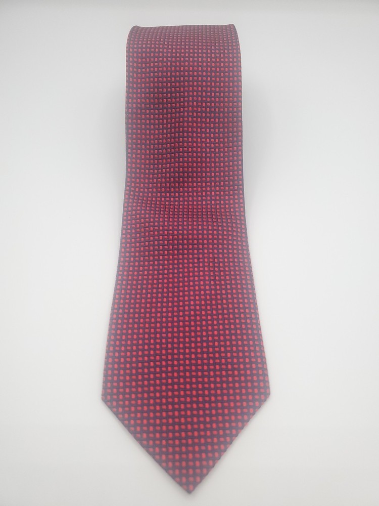 Talbots 100% Silk Navy Blue With Red Squares Geometric  Pattern  Necktie