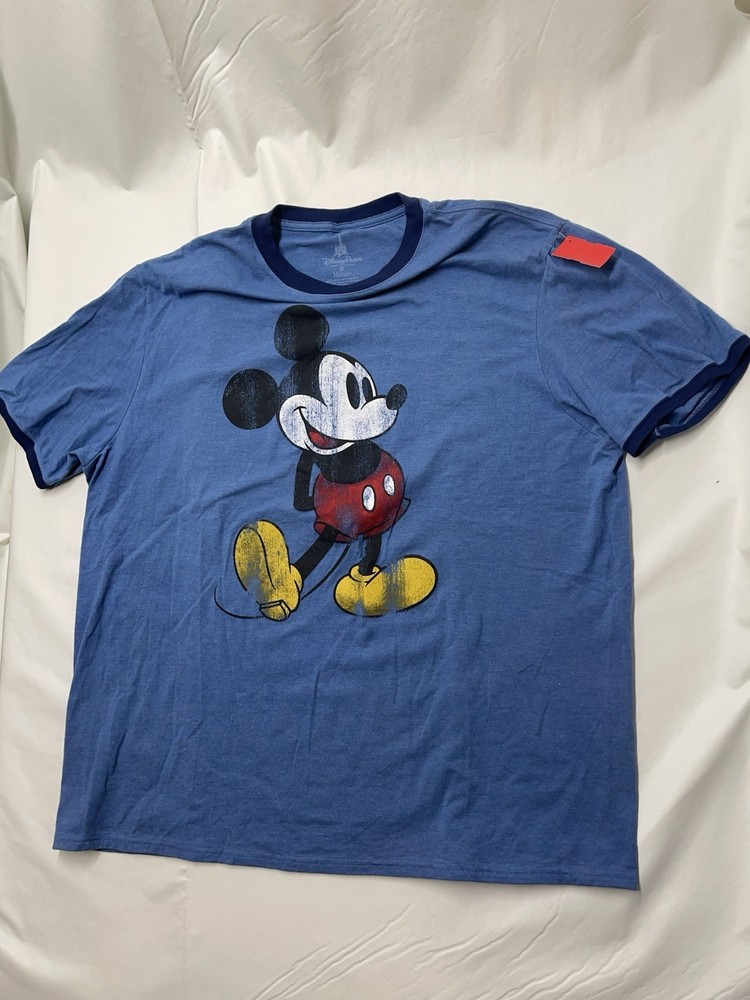 Disney Parks Mickey Mouse T Shirt XL Blue Ringer Hanes Classic Graphic Retro Tee