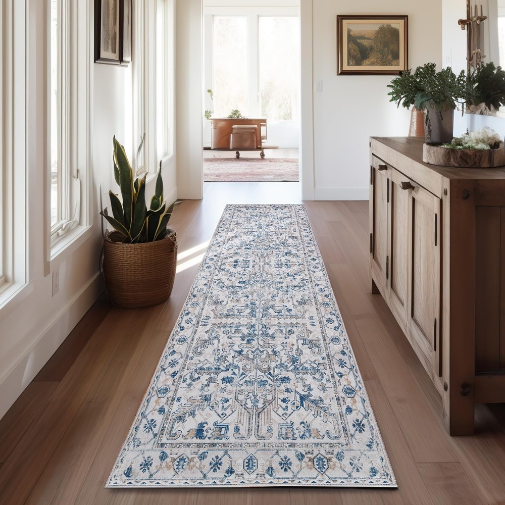 Vintage Washable 2x12 Runner Rug for Hallway Kitchen Thin Carpet