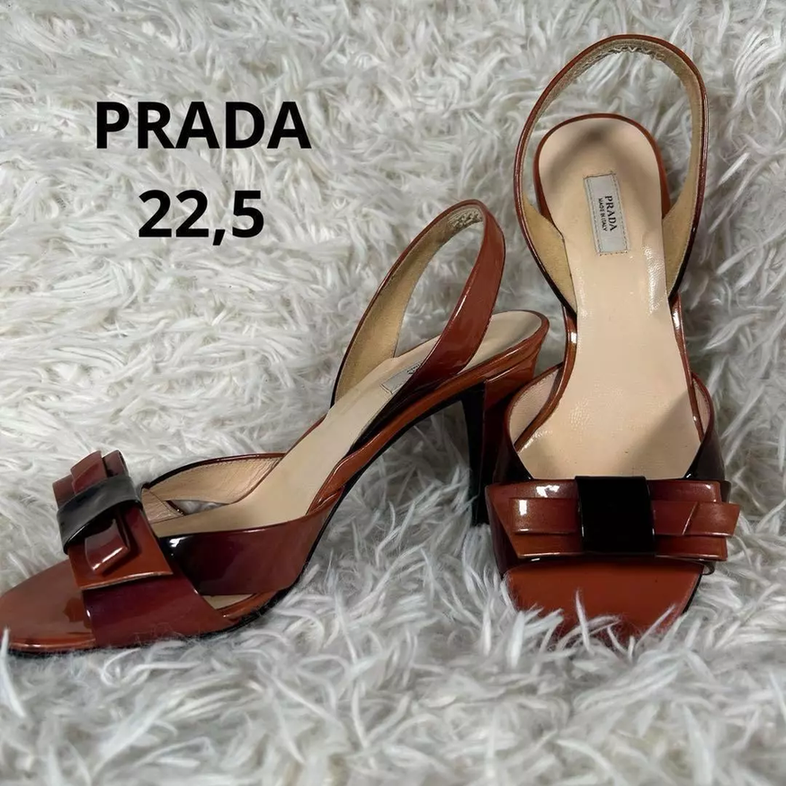 PRADA Brown PVC Heeled Sandals EU35 8cm Heel Authentic
