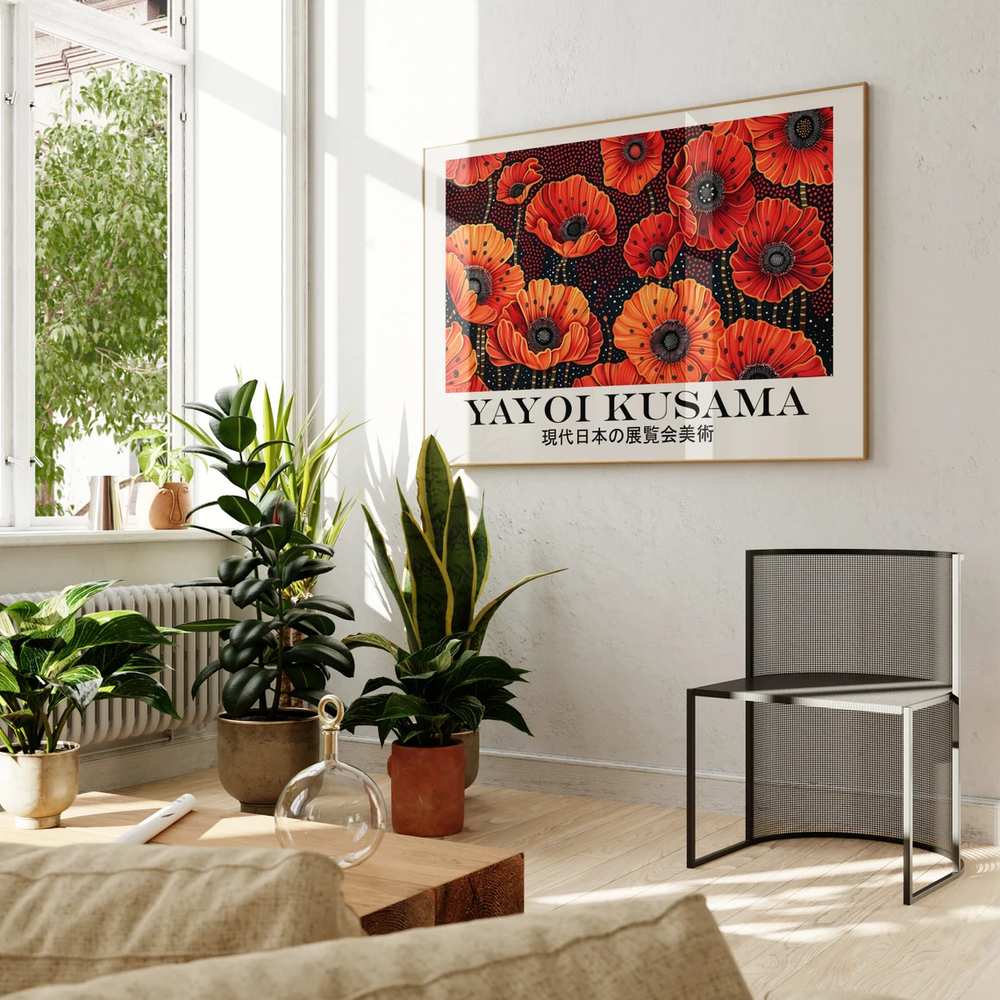 Orange Flowers In Dot Background Paint Poster Premium Quality Choose your Size