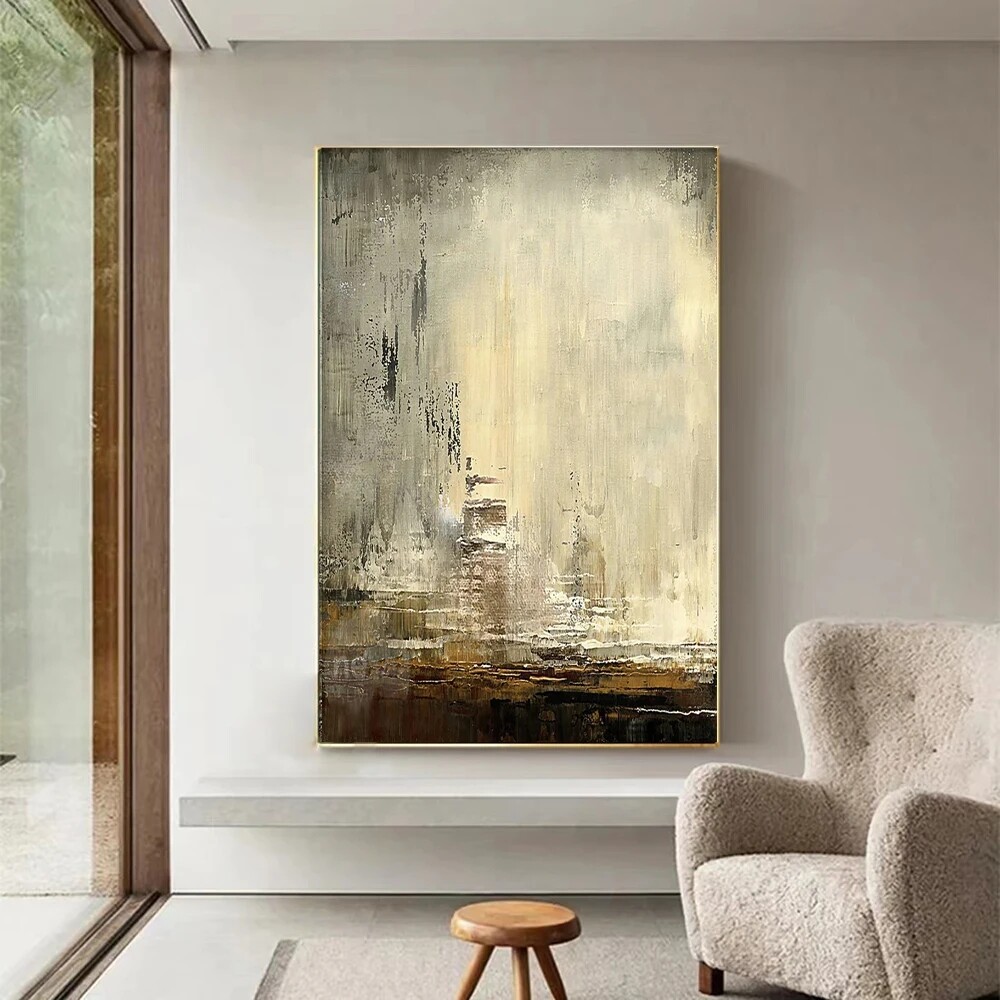 Handmade Large Wall Art Beige Brown Abstract Painting For Living Room Office