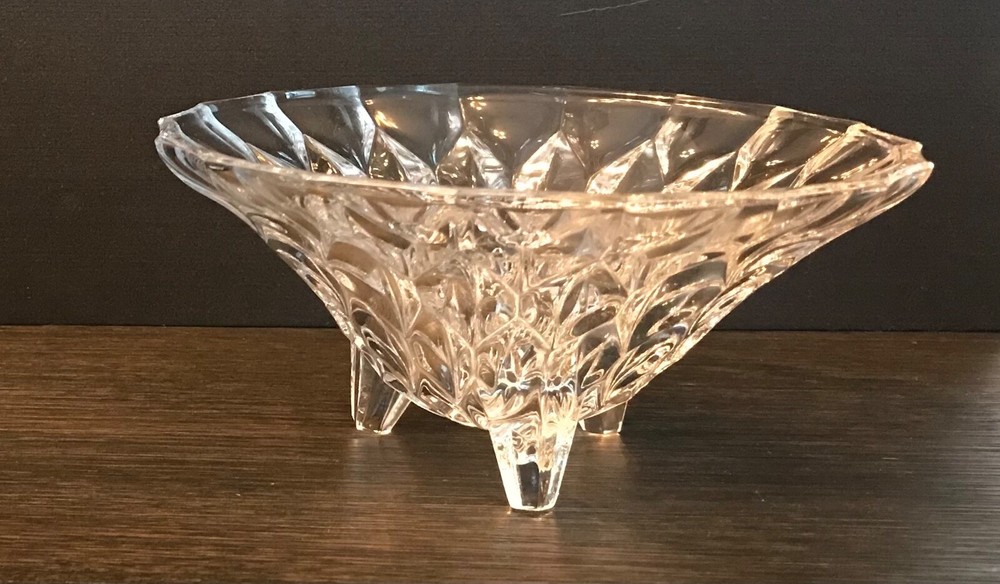 Vintage Cut Crystal Clear Glass Candy Nut Bowl Dish Diamond Burst Sparkles