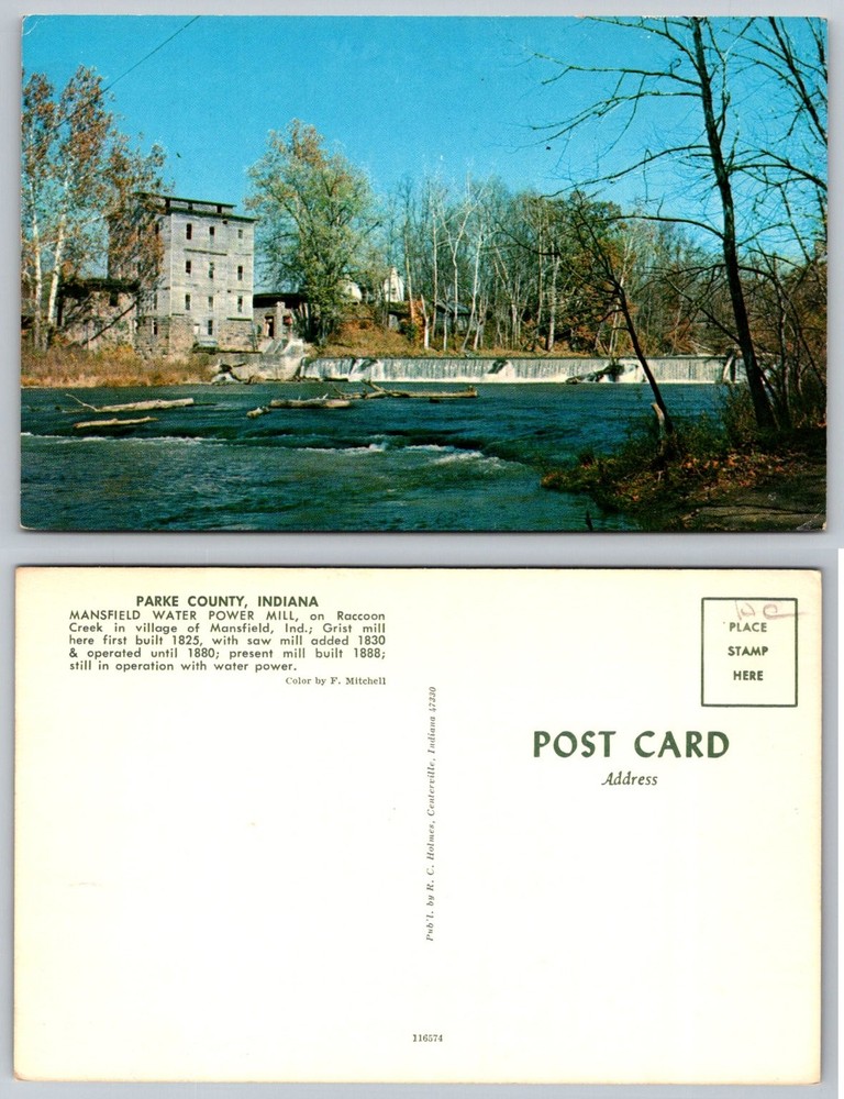 Mansfield Water Power Mill Parke County Indiana Postcard Raccoon Creek