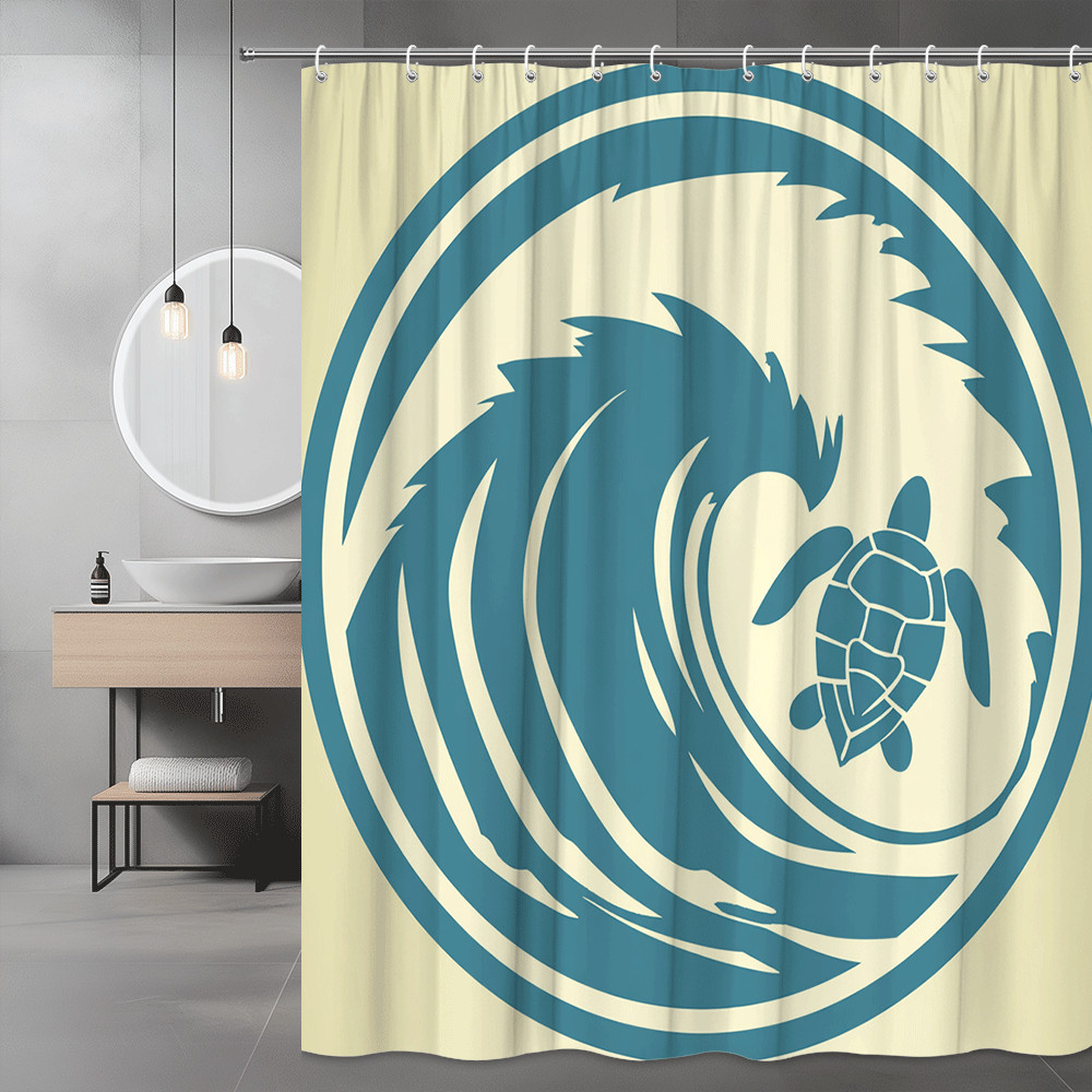 Sea Turtle Wave Shower Curtain Ocean Graphic Print