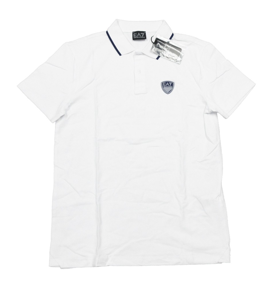 EA7 Emporio Armani Men's White Tipped Short Sleeve Polo Shirt