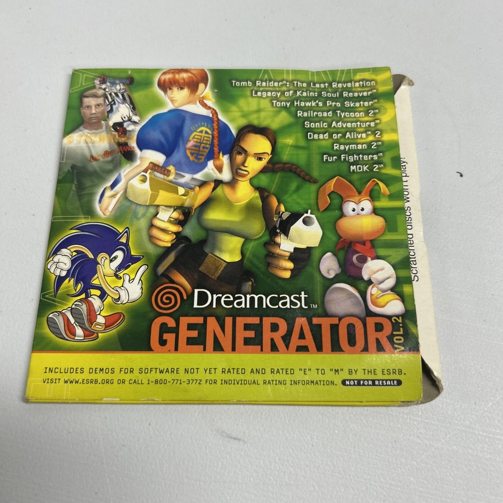 Sega Dreamcast Generator Volume 2 Demo Disc W/ Sonic Adventure + Dead Or Alive 2