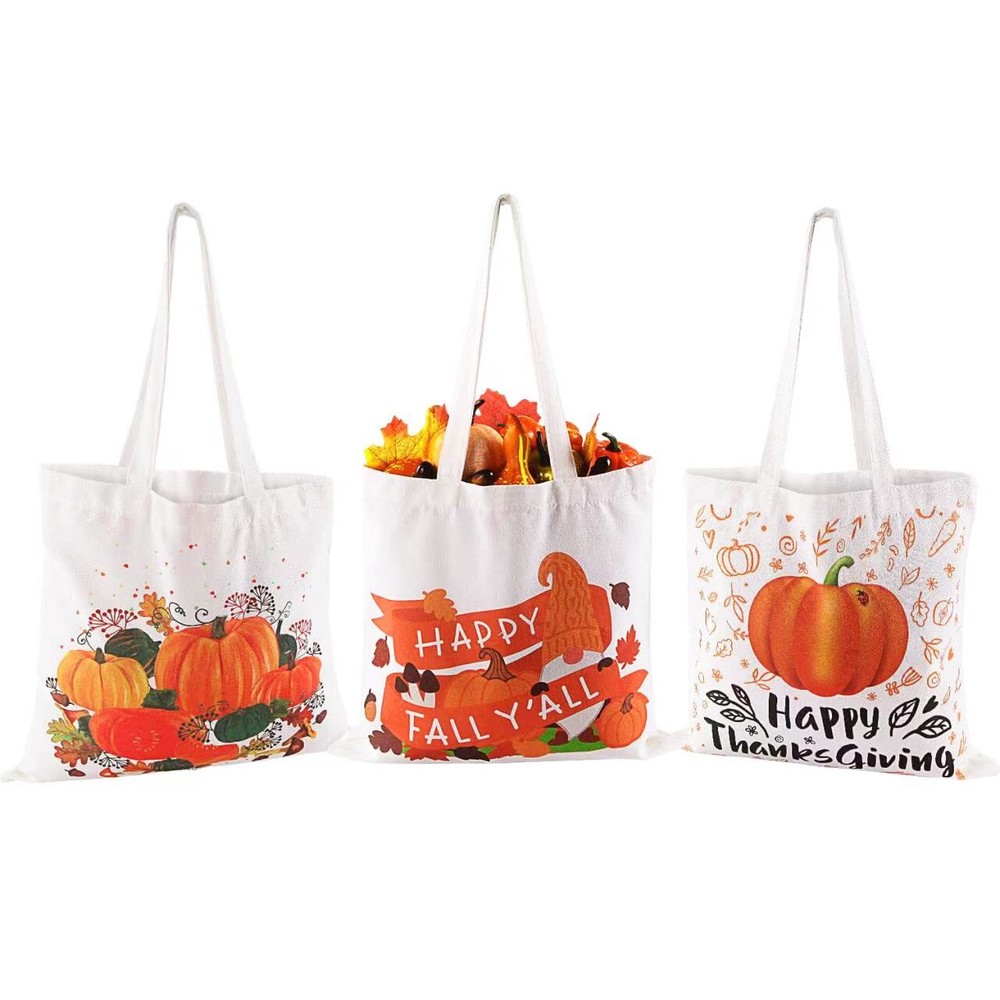 3 Pack Fall Canvas Tote Bags Sunflower Tote Bag Pumpkins Canvas Bag Reusable ...