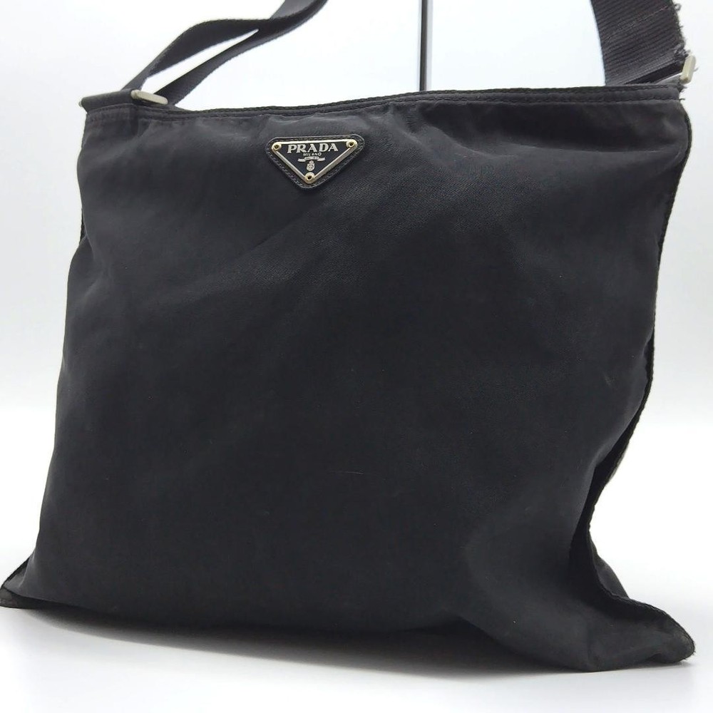 Prada Black Nylon Shoulder Bag with Triangle Logo Unisex Crossbody Pre-Owned
